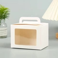 Minimalist white gift box with transparent window and handle for cake and candy packaging - White