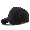 Fashionable black baseball cap with rhinestone R patterns and curved brim in side view - Adjustable / Black