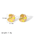 Pink and yellow enamel swan stud earrings in gold stainless steel for women - Pink Swan Style (TE6852-PK) / 18K Gold