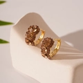 Macro-opname van goudkleurige oorringen met amberkleurige kristallen in vintage-stijl - Koffie Strass Geometrische Oorspalk