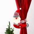 Santa Claus curtain buckle hugging a red curtain as a festive home decoration detail - Santa Claus Style / Santa Curtain Buckle