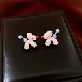 Vintage style poodle stud earrings with white micro pearls and gold metal base - 61# Silver Earring Post - Gold - White - Micro-pearl Pavé Poodle