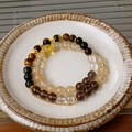 Beaded ceramic and tiger eye stone multi-layer bracelet with gold plating and crystals - 38# Bracelet-Gold-Yellow (8mm Double Tiger Eye)
