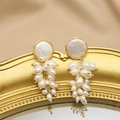 Elegant 925 silver pearl drop earrings with gold wire wrapped cluster design - Grape Cluster Wire Wrapped Earrings