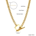 Detail van vergulde roestvrijstalen Cubaanse schakelketting met T-sluiting en afmetingen - Goud Cubaanse Schakel OT Sluiting