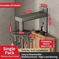 Dark grey 360 rotating kitchen wall hook with 10 hangers and aluminum alloy finish - Gun Grey-360° Rotating-10 Hooks [With Side Hook]