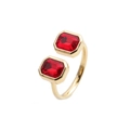 Vintage gold adjustable ring featuring two rectangular red gemstones in a sleek open design - Adjustable Open / Red