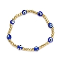 Golden beaded bracelet featuring Turkish blue evil eye charms in a circular layout - Evil Eye Gold Bead Alternate Style (BE835GD00)