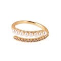 Golden double-layer open ring with white pearls and sparkling zircon pave accents - Multi-Pearl Zircon Row Style