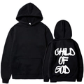 Felpa con cappuccio nera vintage con stampa Child of God sul retro e tasca frontale - S / Nero