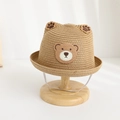 Deep beige straw sun hat for toddlers with cute bear ears and an elastic chin strap - Khaki (Hat)