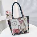 Ethnic embroidered canvas tote bag with Belle Jardiniere floral pattern and bird detail - Flower Arrangement