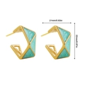 Golden C-shaped earrings with light green marble enamel finish measuring 21mm by 22mm - Light Green Marble Pattern (22576_12)