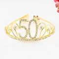 Sparkling gold birthday crown headband with number 50 and clear rhinestones - 50 Years Old / Gold