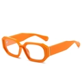 Retro bright orange hexagonal thick frame sunglasses with decorative gold metal hinges - Orange Frame Pink Temple