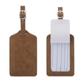 Brown lychee grain PU leather luggage tag with adjustable buckle strap and privacy flap - Coffee