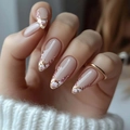 Klassieke amandel kunstnagels in roze met bloemmotieven en gouden glitter accenten - Roze Bloemen Amandel Nagels Met 2g Lijm (Y-484)