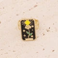 Bague en acier doré avec design tarot émail noir représentant les amoureux et motifs roses - Style Rose Soleil Tarot Noir (2#)