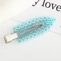 Blue flower hair clip with sparkling rhinestones and pearls on a silver metal base - Cyan