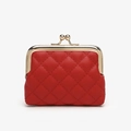Monedero rojo de cuero PU acolchado con cierre de metal dorado y costuras de diamante - Rojo