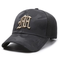 Black camouflage trucker hat with golden embroidery and breathable mesh panels - Dark Grey Camo Gold Embroidery / Dark Gray