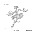 Silver ballet dancer brooch with rhinestones and pearl detail on white background - Silver Pearl Rhinestone