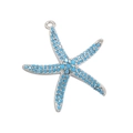 Macro detail of starfish pendant with turquoise bead inlay and silver metal ring loop - White Gold Lake Blue Zircon