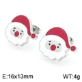 Pendientes de Papá Noel en acero inoxidable esmaltado rojo y blanco (16x13mm) - Stud aretes / Color Acero