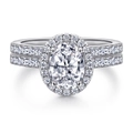 Oval cut zircon sterling silver ring set with halo pave diamonds in silver finish - US Size 5 / Silver-Oval Halo Double Ring Set (TL-039)