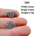 Detailed view of Tibetan silver alloy hollow lotus pendant showing 21mm width dimensions - No.16/Tulip
