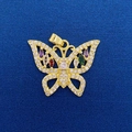 Elegant gold butterfly pendant with colorful gemstones and intricate hollow design - Hollow Colorful Gemstone Butterfly Pendant (726)