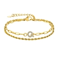 Bracelet doré à deux couches avec pendentif lettre Q en zircone et fermoir réglable - Lettre Q