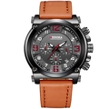 Montre chronographe DEDIMA pour homme avec bracelet cuir marron et boîtier acier noir - Bracelet Marron Boîtier Noir Cadran Noir