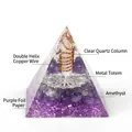 Orgonite pyramid with white crystal, copper spiral, and amethyst stone base for home decor - No.3-White Crystal Column + Amethyst (Fortune)