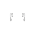 Detailed view of silver comb shaped stud earrings featuring small sparkling gemstones - Silver Comb Style (JQH0399-SS)