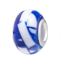 Vibrant blue and white gradient glass bead with mosaic pattern and silver metal core - Blue and White Mosaic Style (018)