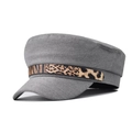 Close-up of grey cadet cap featuring a stylish leopard print chain band on front - L (58-60cm) / Leopard Print Strap Gray