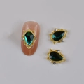 Three emerald teardrop nail jewels with gold frames and clear rhinestones for nail art - Gold Border Emerald Waterdrop Charm