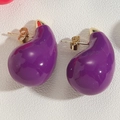 Vibrant purple enamel teardrop earrings with elegant golden butterfly backings - Purple