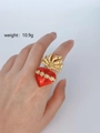Gothic Herz-Ring mit rotem Emaille und Goldflügeln getragen, 10,9g Gewicht am Finger - Wellenband Heiliges Herz Stil (R002)