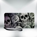 Long PU leather wallet with purple gradient skull and rose print and wrist strap - Gradient Purple Skull Rose (QB-040)
