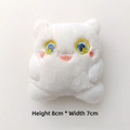 Detail view of a white plush monster doll showing 8x7cm dimensions and embroidery details - DIY Style (Back Opening) / White
