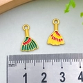 Golden fan-shaped enamel pendant charms with ruler showing 1.3cm size for DIY jewelry - Golden Small Broom (15x10mm)