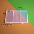 Three-grid clear PP storage box measuring 18x11x2cm with secure latches and top hanger - Fixed 3 Compartments/18x11x2cm