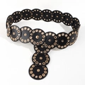 Black vintage disk belt with gold eyelets and punk style rivets for women outfits - Bright Gold Black