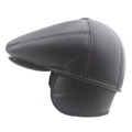 Gorra plana de cuero PU negro para hombre con orejeras y forro cálido para el invierno - S / Negro