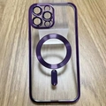 Detailed view of clear magnetic case with purple electroplated frame for iPhone 16 Pro Max - Athens Purple / iPhone 13 Pro