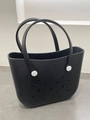 Versatile black EVA tote bag with decorative holes and contrasting white rivets - Large / Black