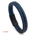 Bracelet pour homme en cuir tressé noir et bleu avec fermoir magnétique de 20,5 cm - 20.5CM / Noir/Bleu