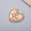 Golden heart-shaped metal pendants with rhinestones and BE FRIENDS engraving - Gold Best Friends Heart With Rhinestones